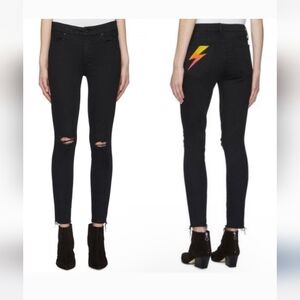 MOTHER Black Skinny Jeans with Colorful Bolt